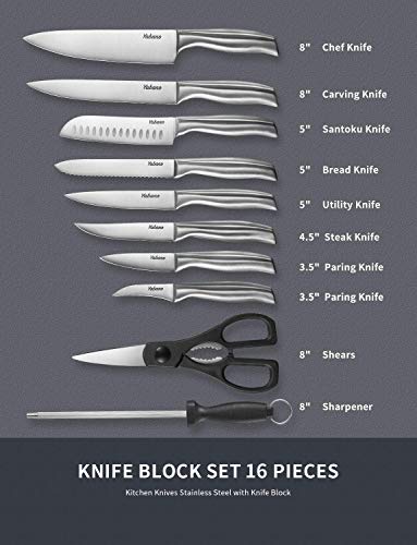 16-Piece German Steel Knife Set with Block by Yabano