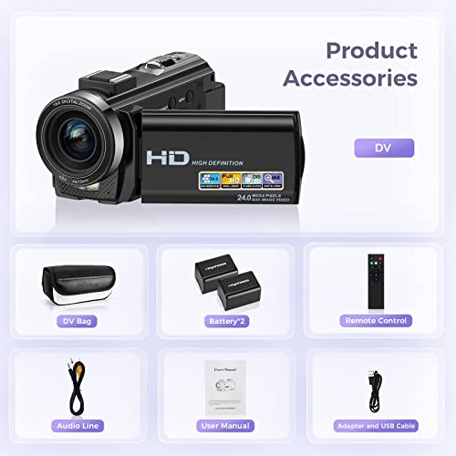 Sunscien Full HD 1080P Vlogging Camera, 3.0" LCD, Remote