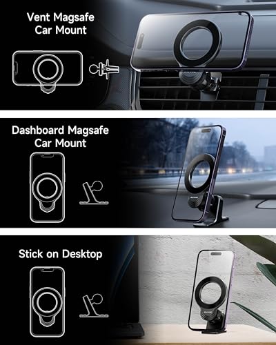 NIUYANE Mag-safe Car Mount, Magnetic Dash & Vent Mount