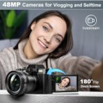 Monitech 4K 48MP Vlogging Camera, 180° Flip, 16X Zoom, Black