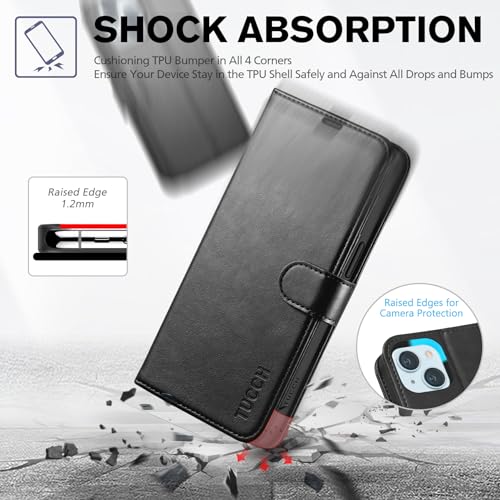 TUCCH PU Leather Wallet Case for iPhone 15 (15.5 cm), Black