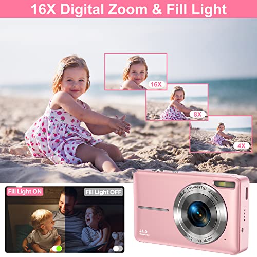Kids 44MP 1080P Digital Camera with 6 cm Screen - Pink