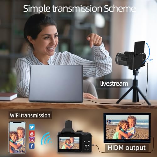Monitech 64MP 4K Camera, 3" Flip Screen, 16X Zoom, WiFi, Black