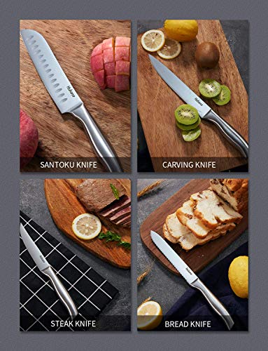 16-Piece German Steel Knife Set with Block by Yabano