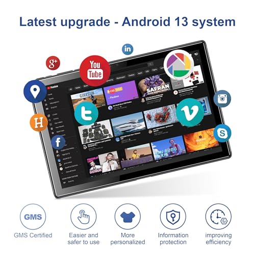 BYYBUO Android 13 Tablet, 10.1" 64GB, 5000mAh, Gray