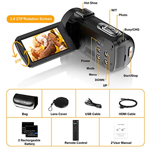 FHD 1080P 36MP Video Camera with IR Night Vision & Remote
