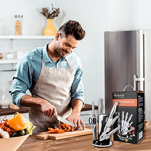 nuovva Kitchen Knife Set with 360° Rotating Stand