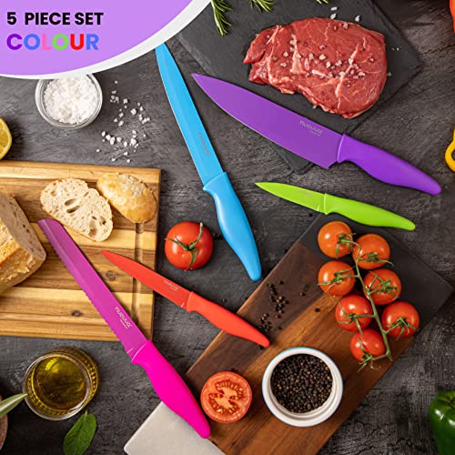 nuovva 5-Piece Colour Coded Stainless Steel Knife Set