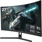 CRUA 27" Curved QHD 144Hz Gaming Monitor, 1ms, FreeSync