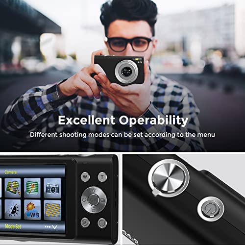 Digital Camera, 48MP 2.7K HD, 2.8" Screen, 16X Zoom, Black