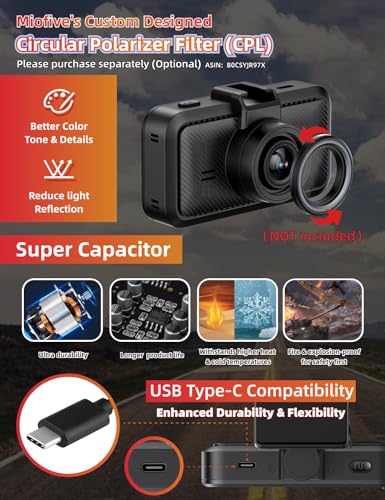 Miofive S1 Dash Cam, 4K UHD, Wi-Fi, GPS, 3" Screen, 140° Wide