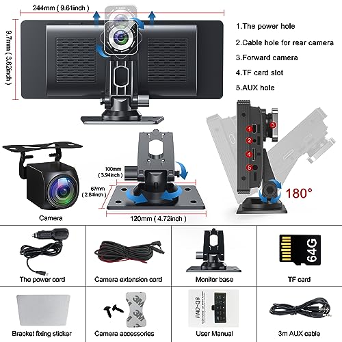 Portable Wireless Car Screen, 26cm IPS, 4K Dashcam, HD Camera