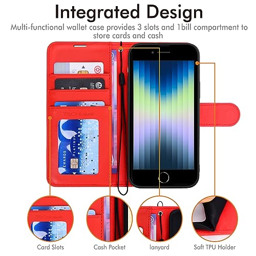 TECHGEAR iPhone SE/8/7/6 Leather Wallet Case - Red