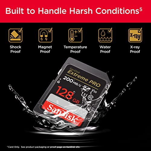 SanDisk 128GB Extreme PRO SDXC Card, 200 MB/s, V30, UHS-I