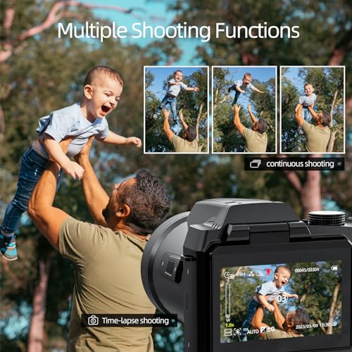 Monitech 64MP 4K Camera, 3" Flip Screen, 16X Zoom, WiFi, Black