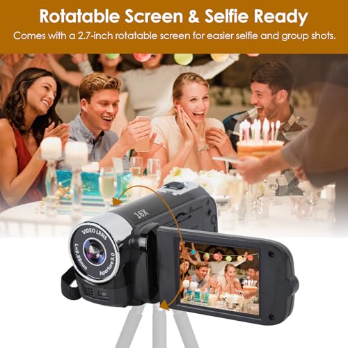 Vlogging Camera, 1080P HD, 16MP, 16X Zoom, 6.9cm Screen, Black