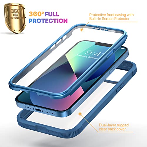 Diaclara iPhone 13 Case, 360° Full Body, Clear-Back, Blue