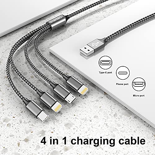 4-in-1 Multi Charger Cable, 1.2M Nylon Braided - Grey