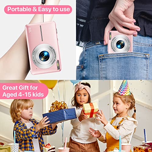 Kids 44MP 1080P Digital Camera with 6 cm Screen - Pink