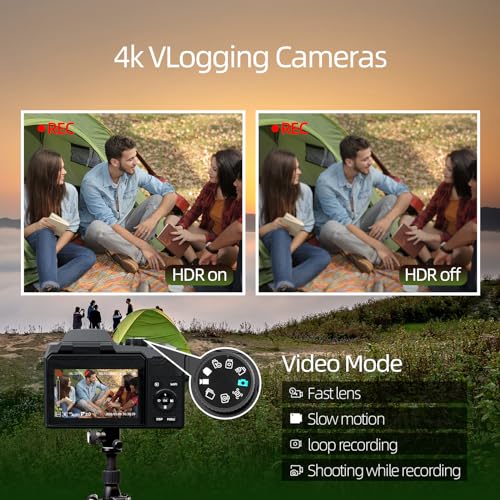 Monitech 64MP 4K Camera, 3" Flip Screen, 16X Zoom, WiFi, Black
