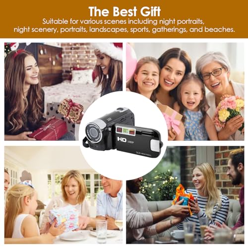 Vlogging Camera, 1080P HD, 16MP, 16X Zoom, 6.9cm Screen, Black