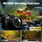 Monitech 4K 48MP Vlogging Camera, 180° Flip, 16X Zoom, Black