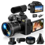 Monitech 4K 48MP Vlogging Camera, 180° Flip, 16X Zoom, Black