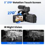 4K 56MP Dual Lens Camcorder WiFi IR Night Vision 16X Zoom