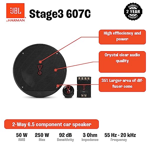 JBL Stage3 607C 2-Way Car Speakers Set - 250W, 16.5 cm