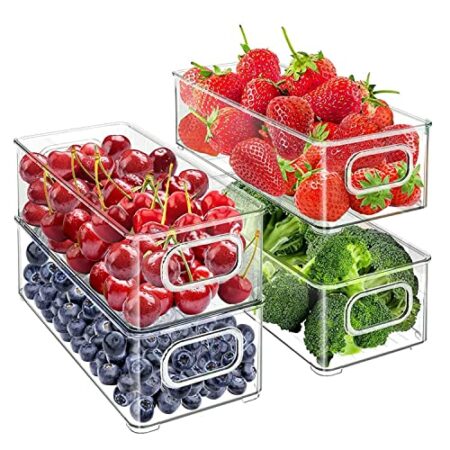 BIWHALE Fridge Organiser Set of 4, Stackable Bins - Clear