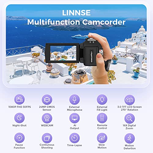 Sunscien Full HD 1080P Vlogging Camera, 3.0" LCD, Remote