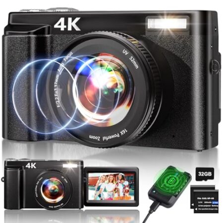 4K 48MP Vlogging Camera with 32GB Card, 6.9cm Flip Screen