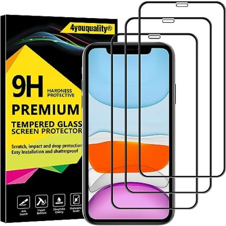 4youquality 3-Pack Full Coverage Screen Protector for iPhone XR/11
