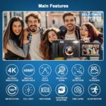 4K 48MP Vlogging Camera with 32GB Card, 6.9cm Flip Screen