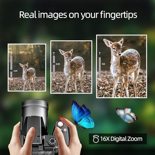 Monitech 64MP 4K Camera, 3" Flip Screen, 16X Zoom, WiFi, Black