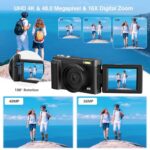 Jumobuis 4K 48MP Vlogging Camera with 32GB Card, Black