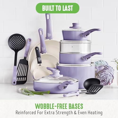 GreenLife Ceramic Nonstick 16-Piece Cookware Set, Lavender