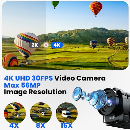 4K 56MP Dual Lens Camcorder WiFi IR Night Vision 16X Zoom