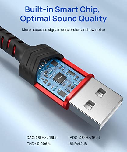JSAUX USB to 3.5mm Audio Adapter, TRRS 4-pole Stereo - Red