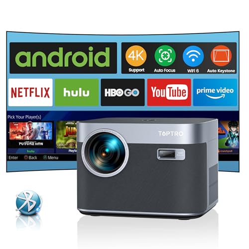 4K Android TV Projector, 800 ANSI, WiFi 6, Bluetooth, 1080P