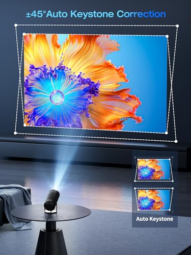Mini WiFi Bluetooth Projector, 15000 Lux, 4K, 180° Rotation