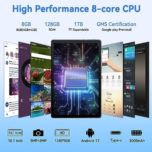 XCX 25.4cm Tablet Android 13, 8GB RAM 128GB ROM, Black