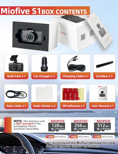 Miofive S1 Dash Cam, 4K UHD, Wi-Fi, GPS, 3" Screen, 140° Wide