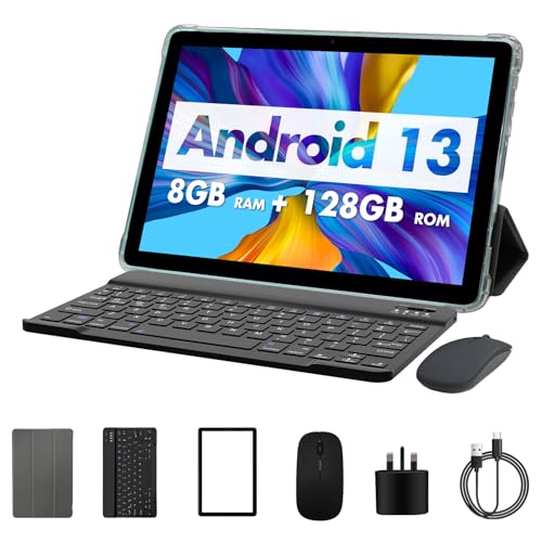 PRITOM 10" Android 13 Tablet, 8GB+128GB, 8000mAh, Blue Green