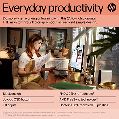 HP 55cm FHD Monitor - V22ve G5, 75Hz, HDMI, VGA, Black