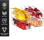 BIWHALE Fridge Organiser Set of 4, Stackable Bins - Clear