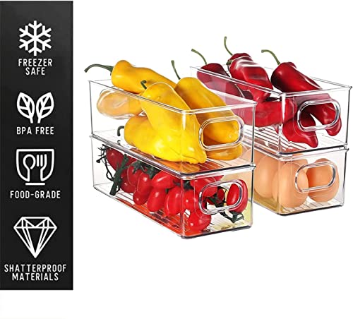 BIWHALE Fridge Organiser Set of 4, Stackable Bins - Clear
