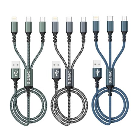 3-in-1 Multi USB Charger Cable, 1.2M, 3-Pack