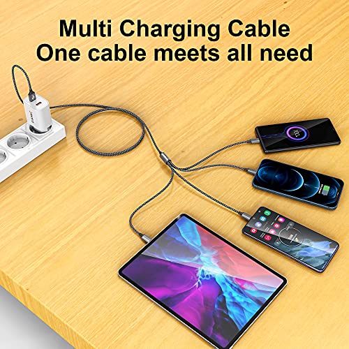 4-in-1 Multi Charger Cable, 1.2M Nylon Braided - Grey
