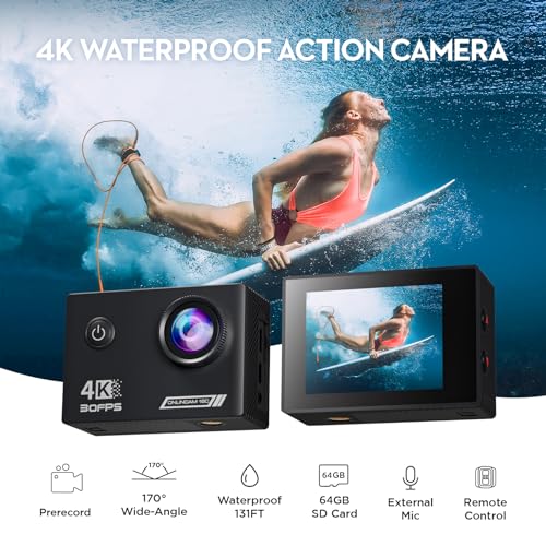 AKASO 4K30fps Waterproof Action Camera - 20MP Dual Screen